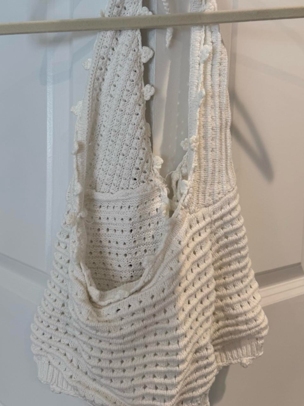 White Fox Boutique White Crochet Halter Tie-Front Top - Picture 3 of 5